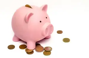 pennies around piggy bank